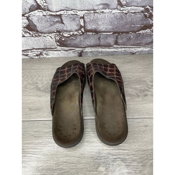 Mephisto Brown Leather Croc Embossed Slip On Slides Sandals Women Sz 35EU/5M US - Picture 4 of 16